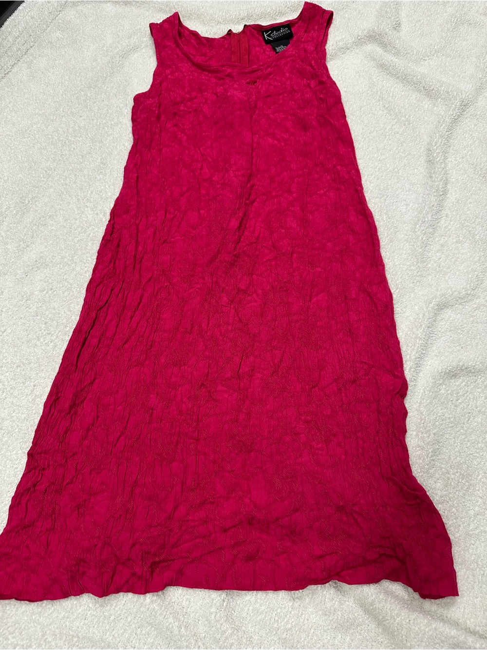 Vintage Sleeveless Textured Midi Dress in Fuchsia Pink